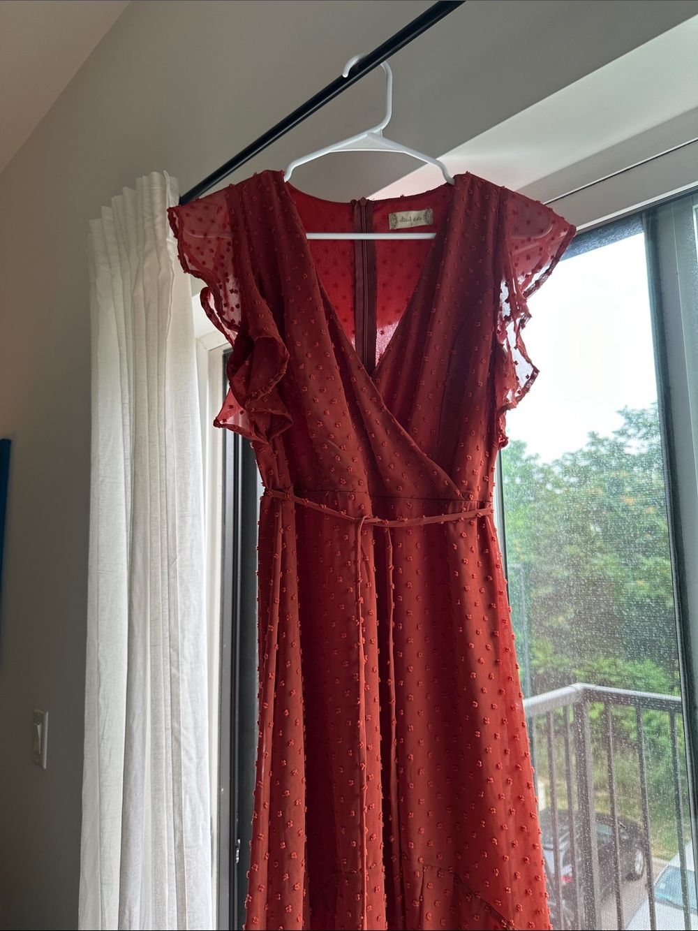 Altar'd State Rust Red Dotted Wrap Midi Dress
